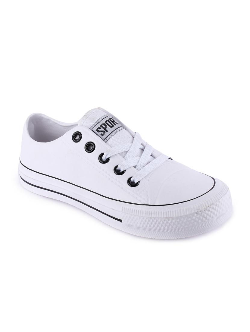 white leatherette laceup sneakers - 16915201 - Zoom Image - 0