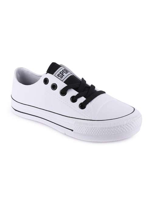 white leatherette laceup sneakers - 16915202 - Standard Image - 0