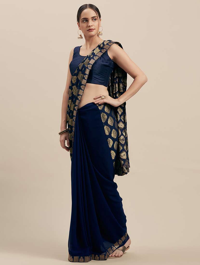 solid bordered woven saree with blouse