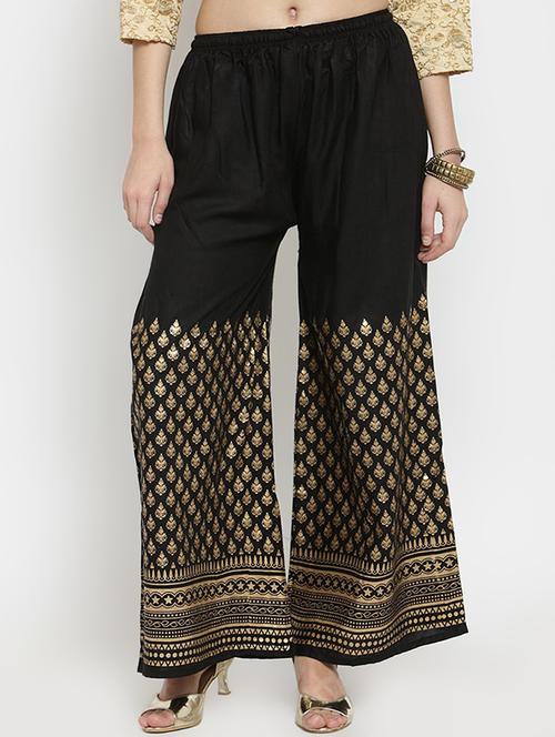 gold print flared palazzo - 16917426 - Standard Image - 0