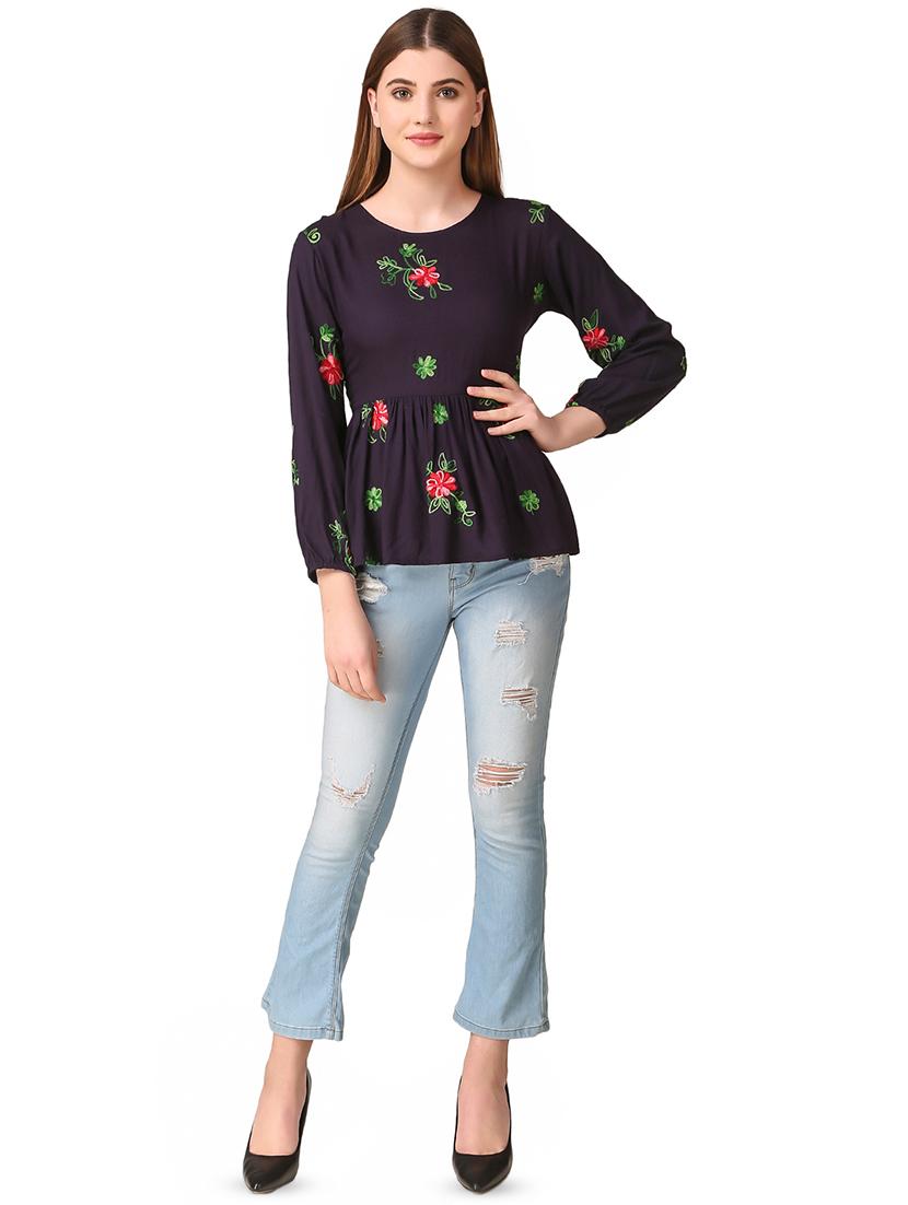 gathered hem embroidered top - 16917829 - Standard Image - 3