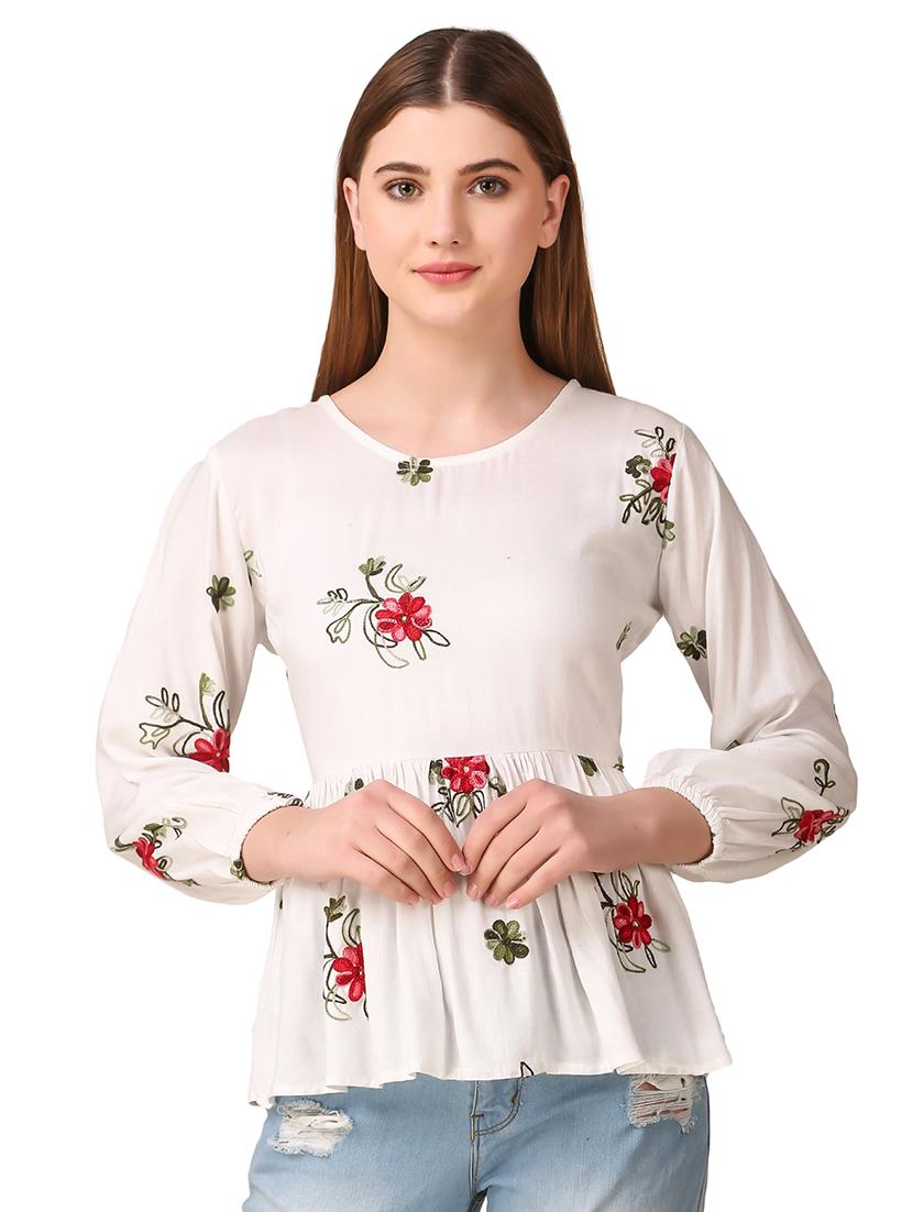 gathered hem embroidered top - 16917830 - Zoom Image - 0