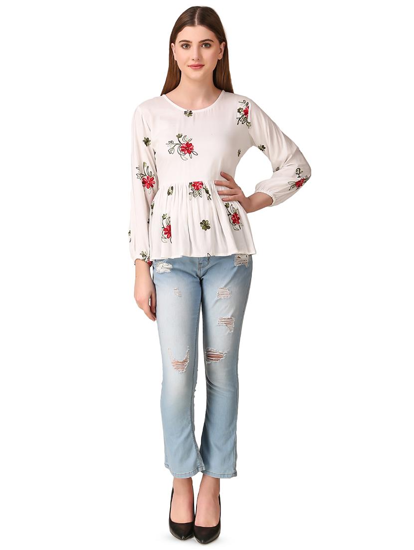 gathered hem embroidered top - 16917830 - Standard Image - 3