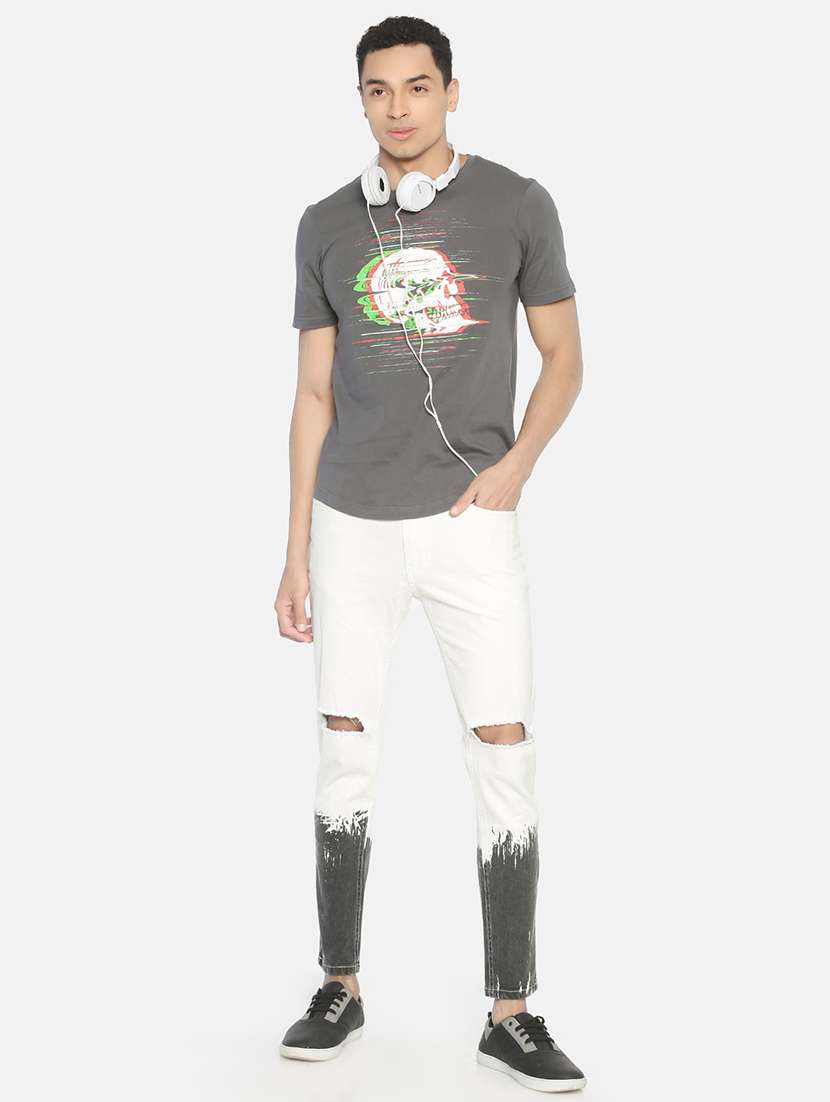 white color block slashed knee denim jeans - 16919181 - Standard Image - 3