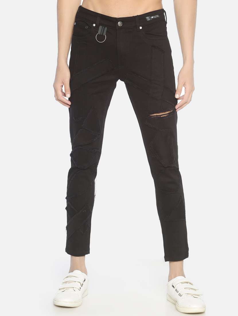 black patched side taped denim jeans - 16919187 - Zoom Image - 0