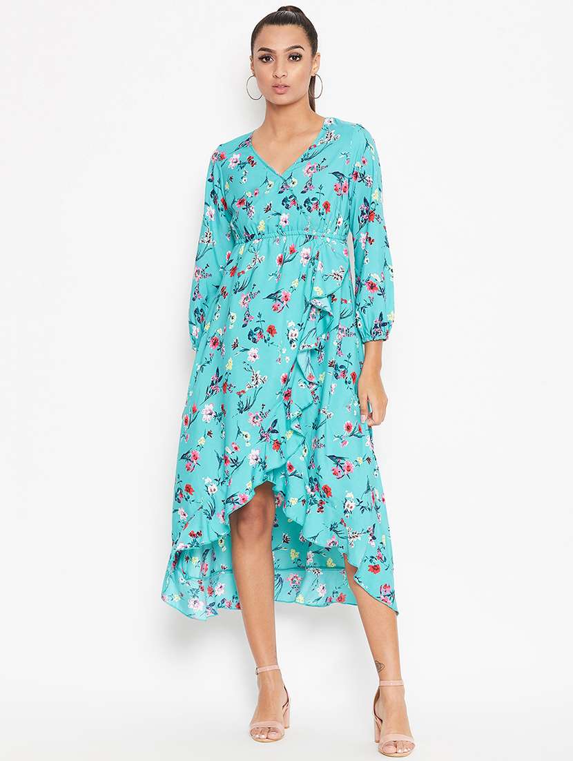 front overlap floral dress 