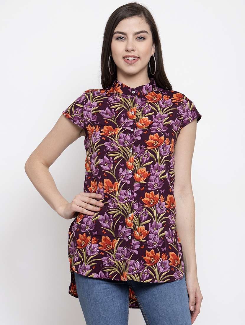 women's high-low mandarin neck top - 16919909 - Zoom Image - 0