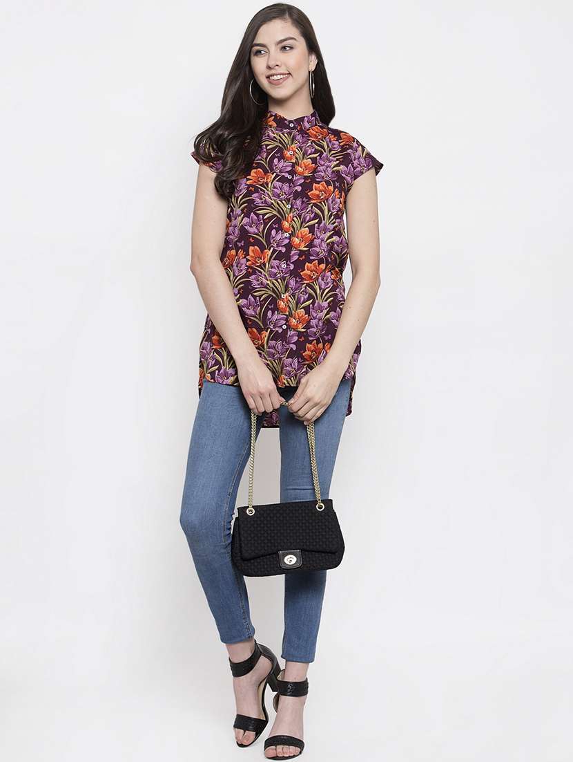 women's high-low mandarin neck top - 16919909 - Standard Image - 3