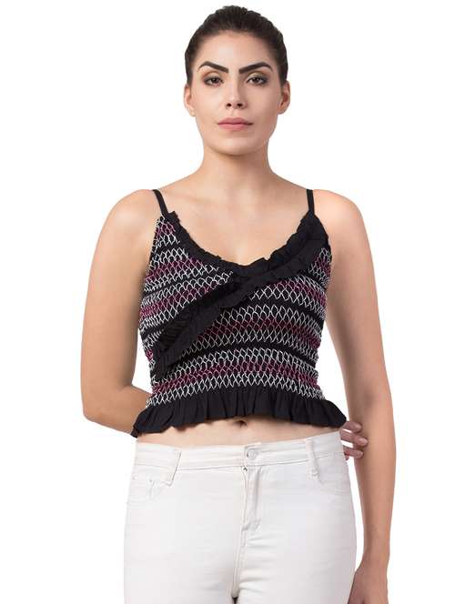 cami neck smocked crop top - 16921328 - Standard Image - 0