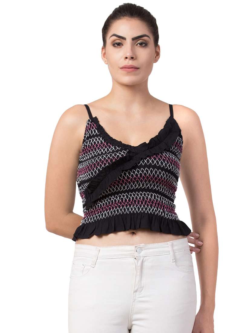 cami neck smocked crop top 