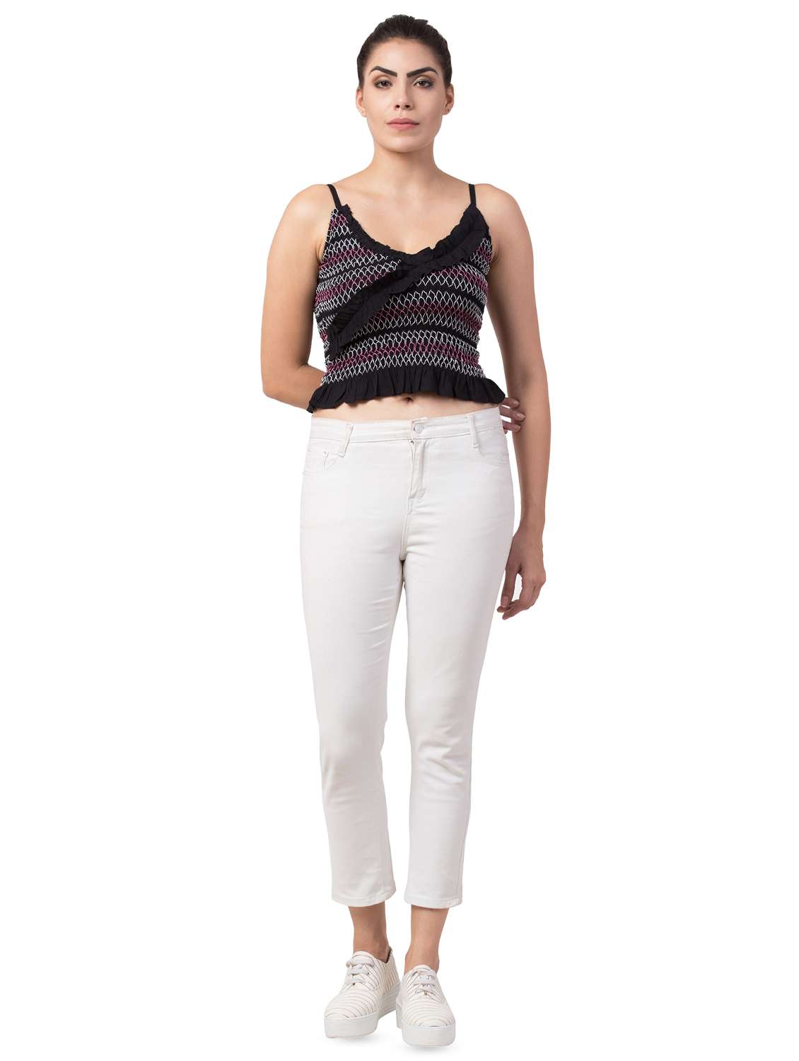 cami neck smocked crop top - 16921328 - Standard Image - 3