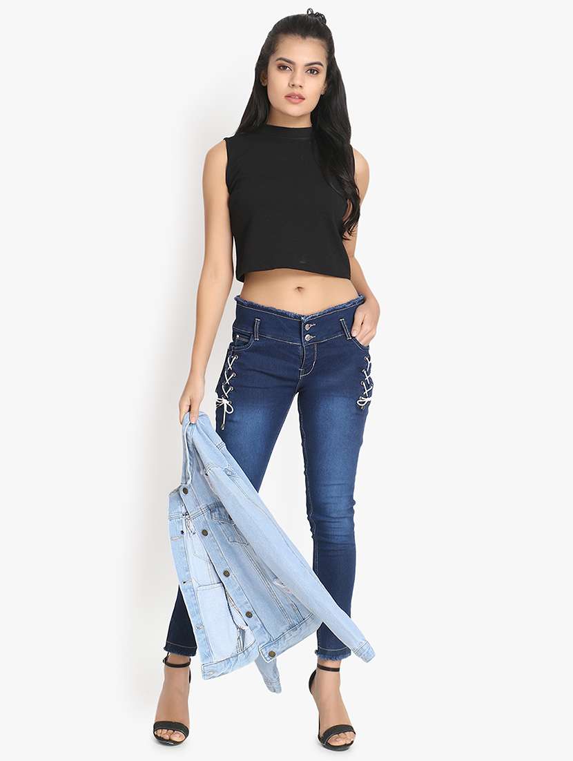 lace up detail mid rise jeans  - 16921806 -  Standard Image - 3
