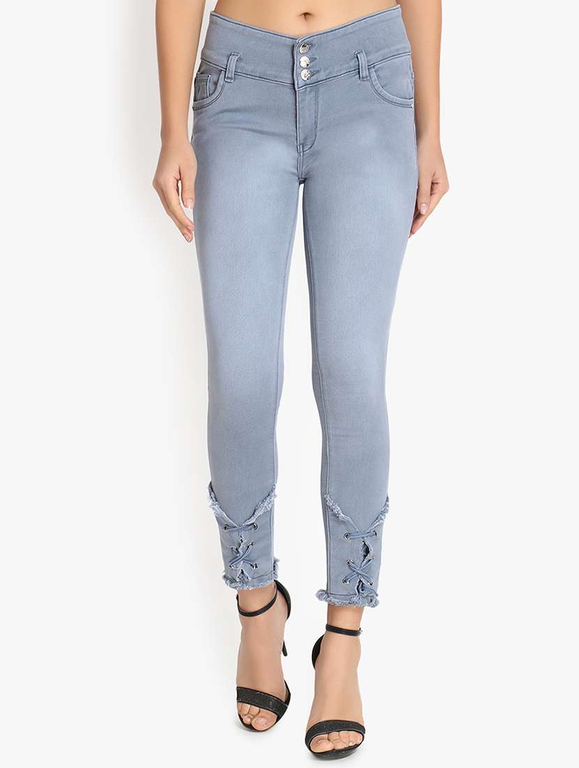 lace up hem stone wash jeans - 16921813 - Zoom Image - 0