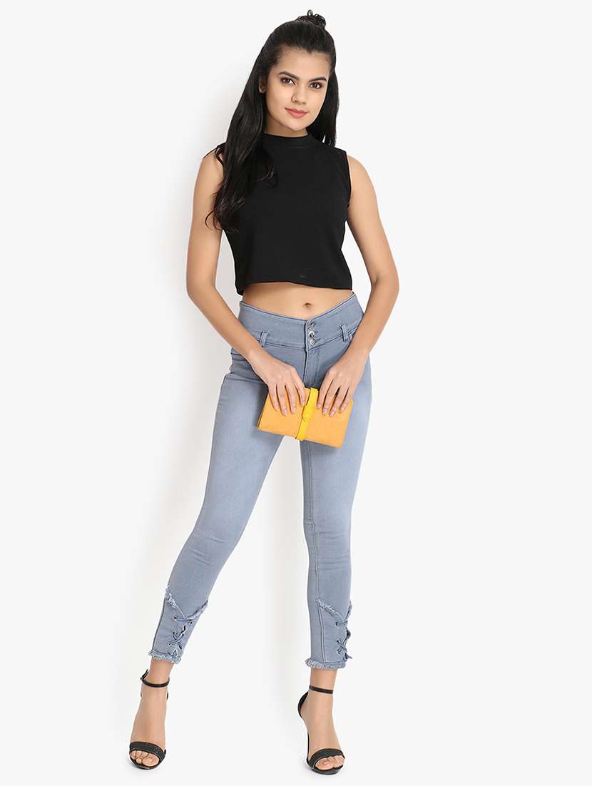 lace up hem stone wash jeans - 16921813 - Standard Image - 3