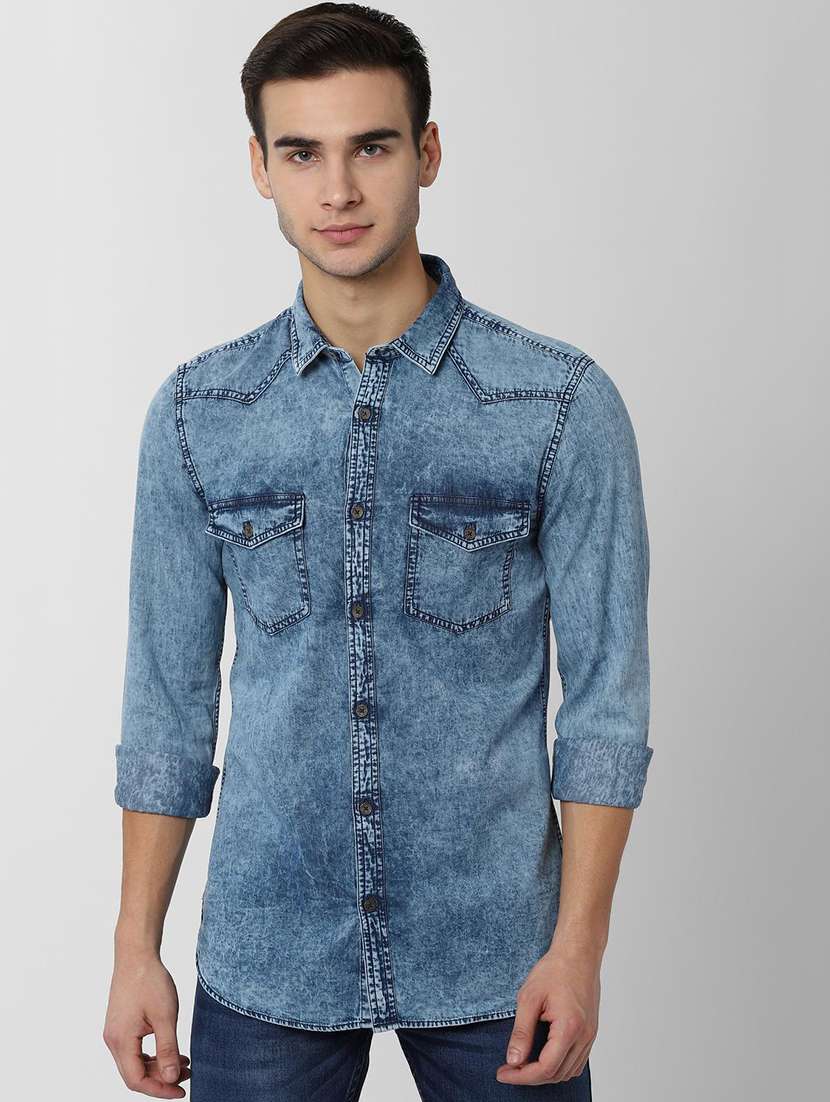 Buy online Blue Faded Denim Casual Shirt from shirts for Men by