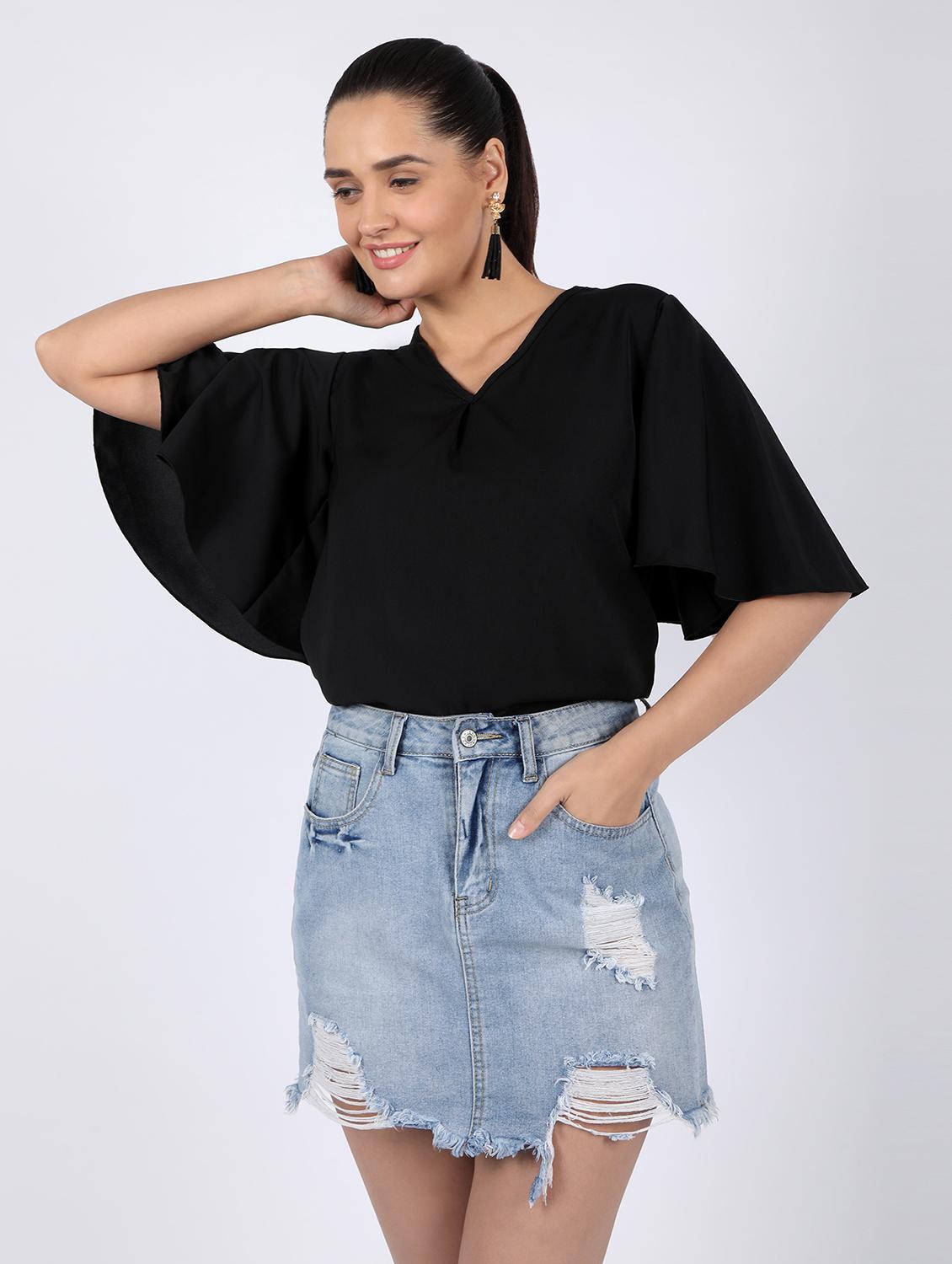 flutter sleeved boxy top - 16922544 -  Zoom Image - 0
