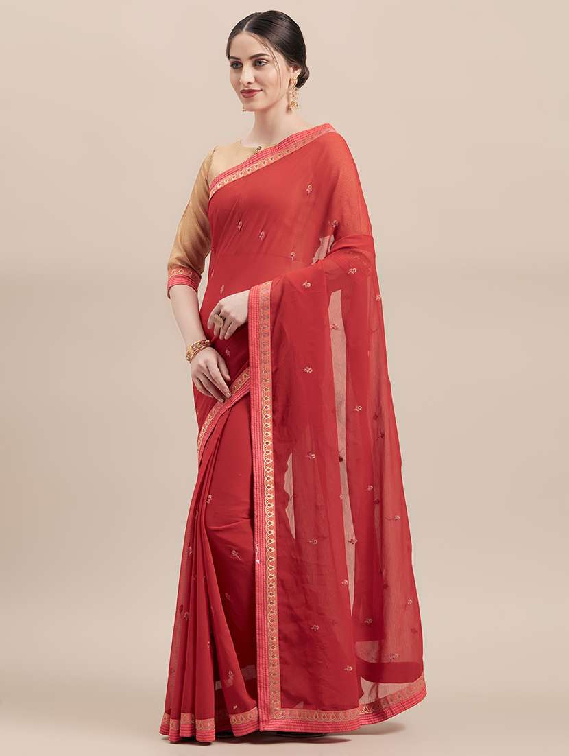 women's bordered red colored saree