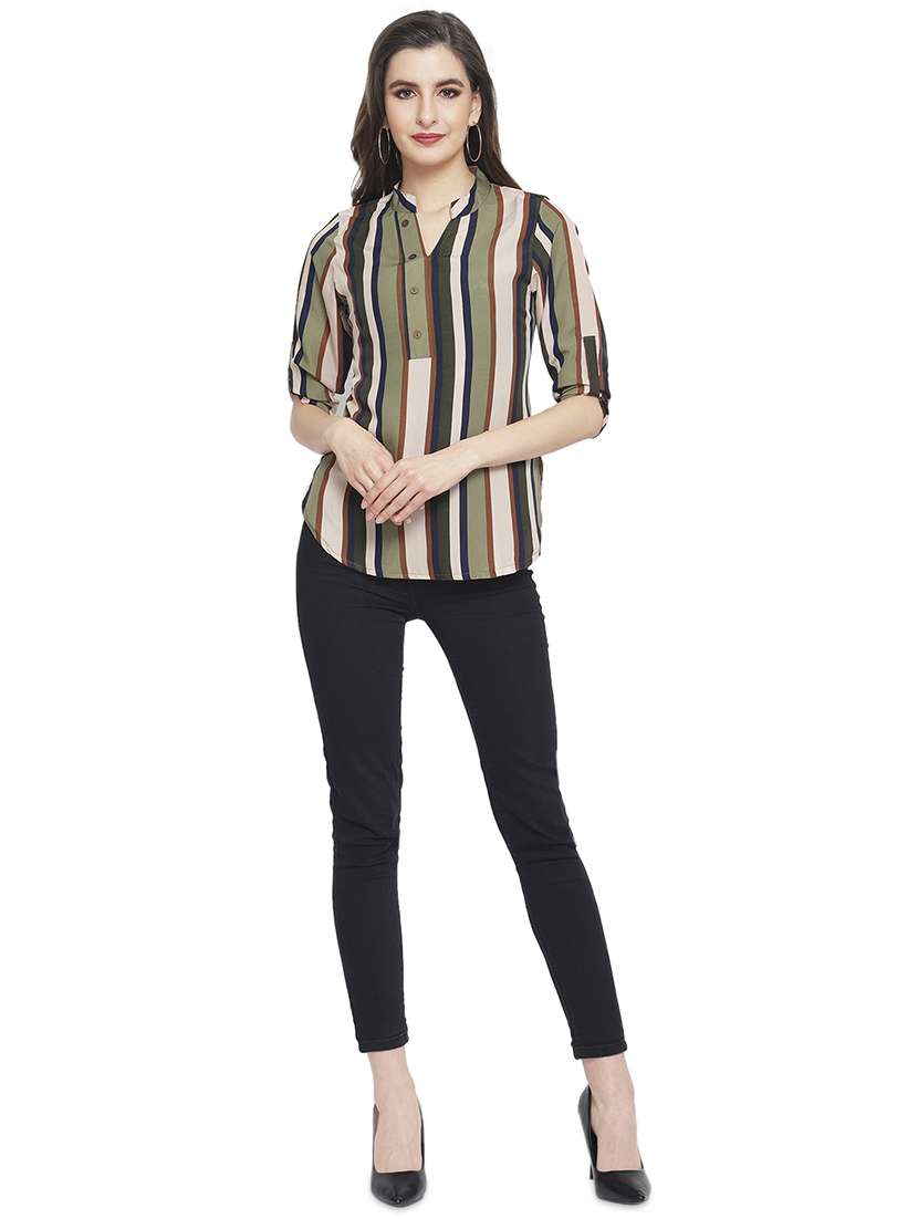 women's straight mandarin neck top - 16923516 - Standard Image - 3