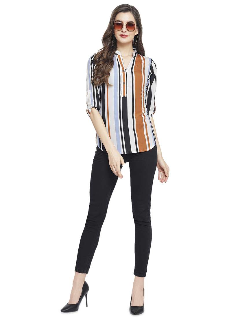 women's straight mandarin neck top - 16923517 - Standard Image - 3