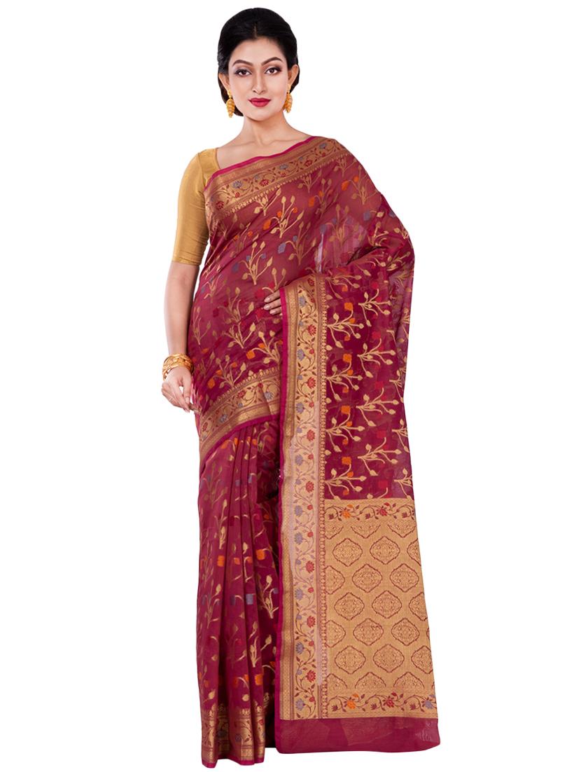 self design banarasi saree with blouse - 16925325 - Zoom Image - 0