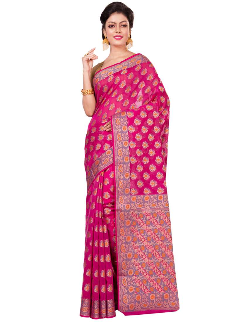 self design banarasi saree with blouse - 16925336 - Zoom Image - 0