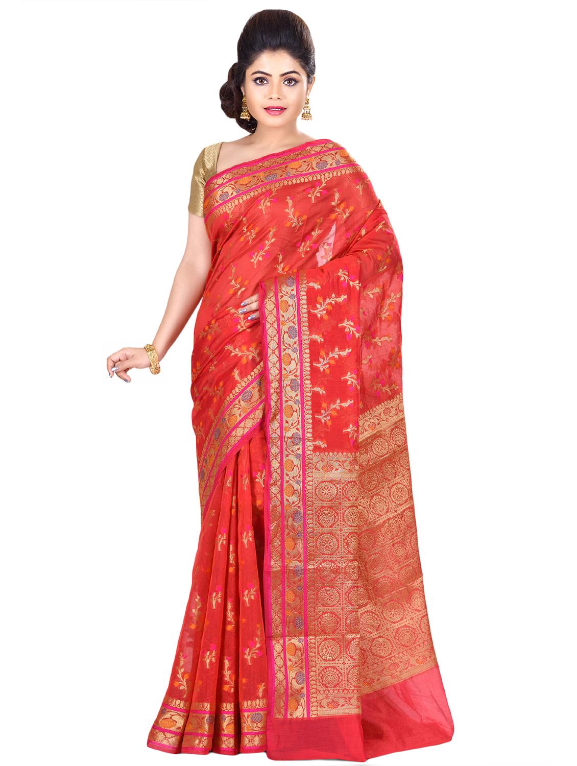 self design banarasi saree with blouse - 16925339 - Zoom Image - 0