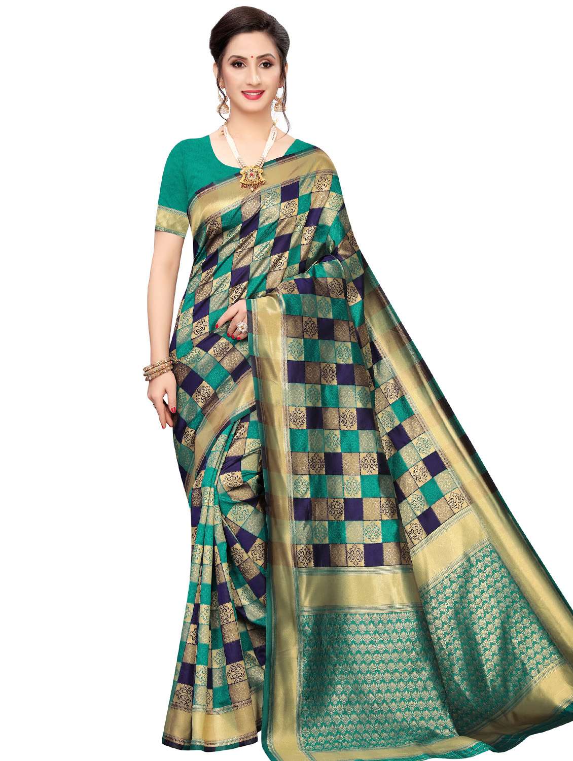 checkered banarasi saree with blouse