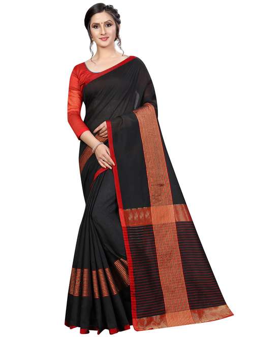 solid bordered woven saree with blouse - 16926898 -  Standard Image - 0