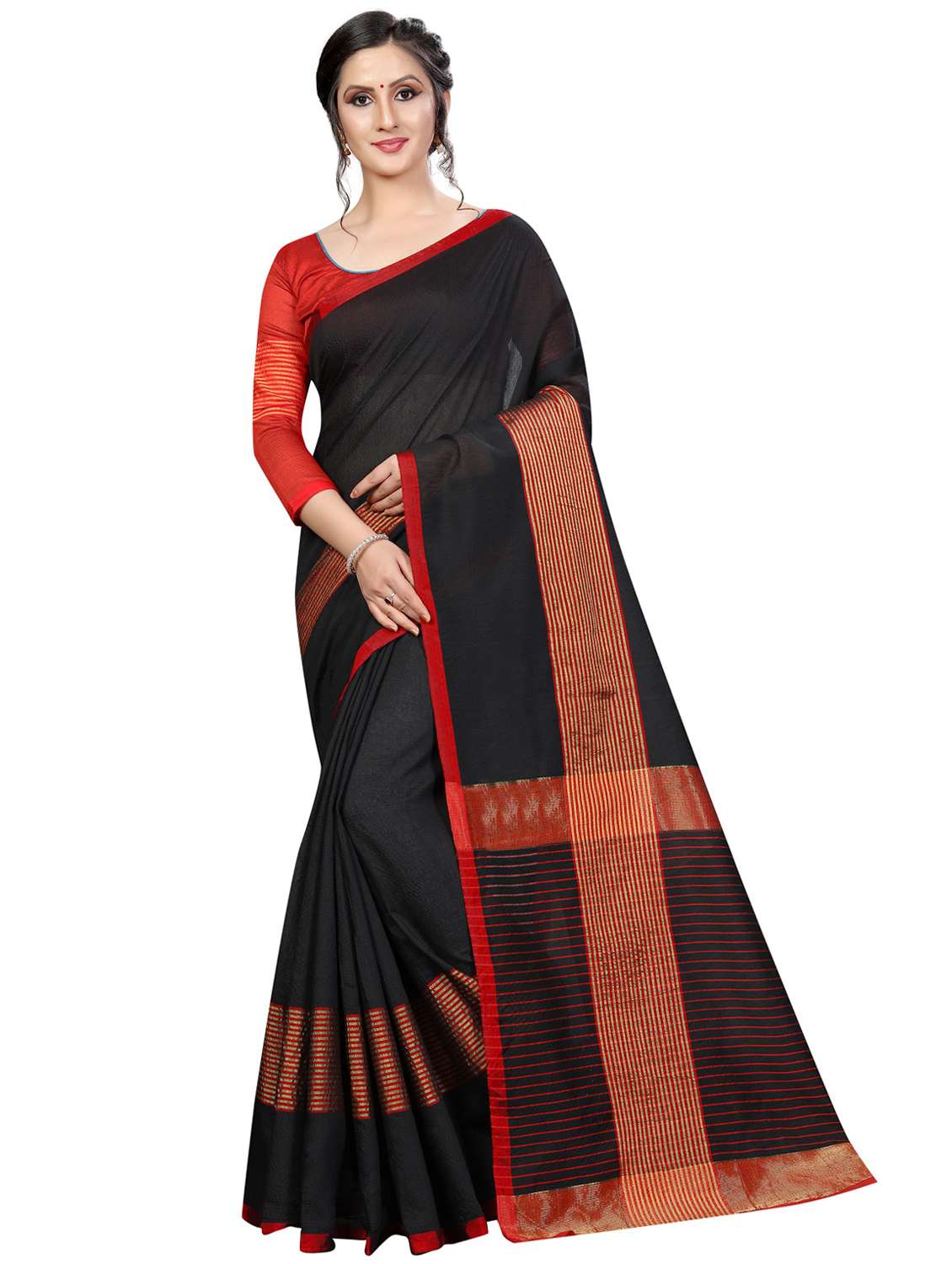 solid bordered woven saree with blouse - 16926898 -  Zoom Image - 0