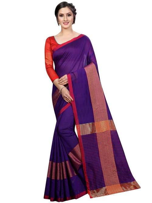 solid bordered woven saree with blouse - 16926901 -  Standard Image - 0
