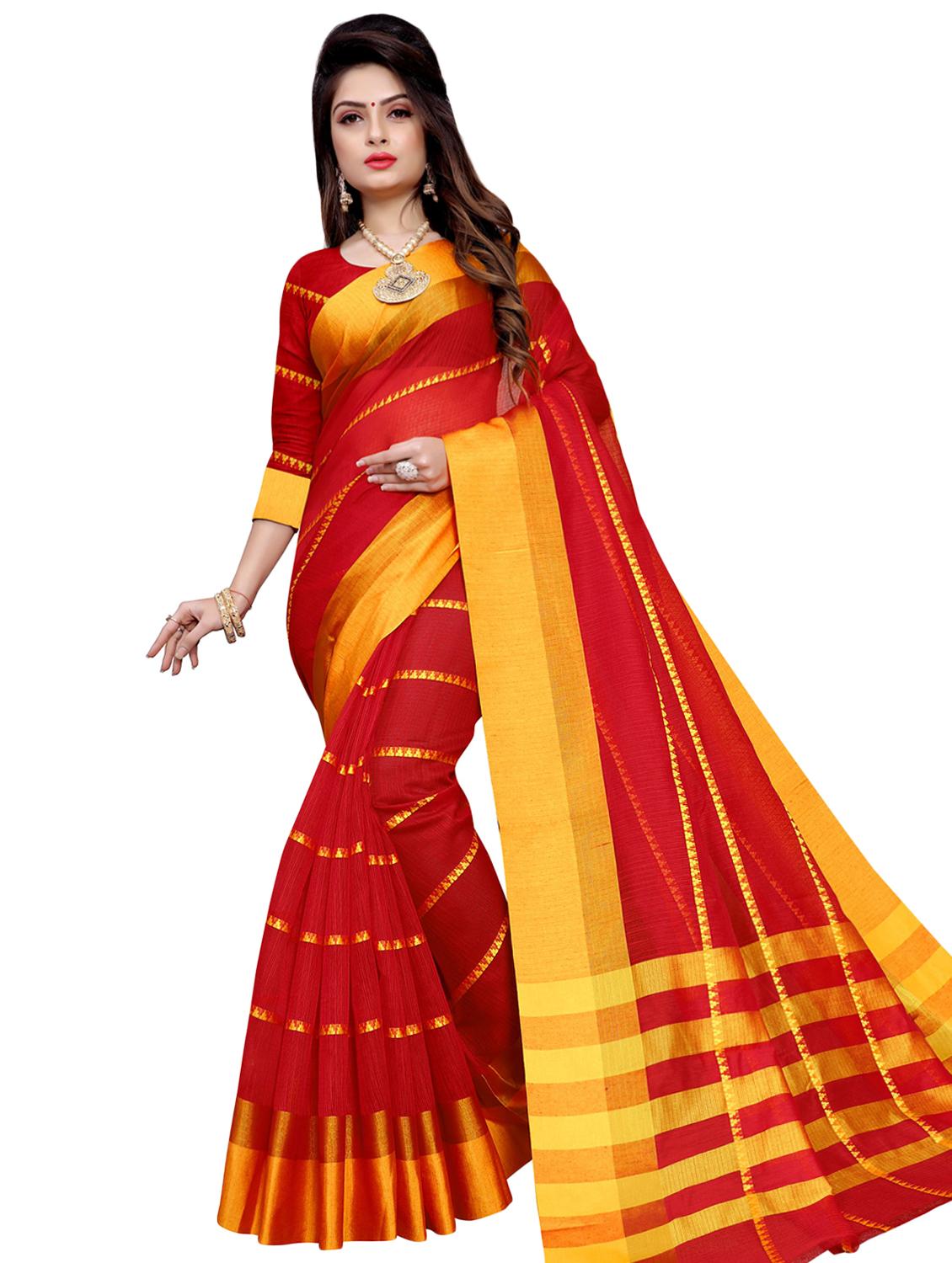 checkered woven saree with blouse - 16926911 -  Zoom Image - 0