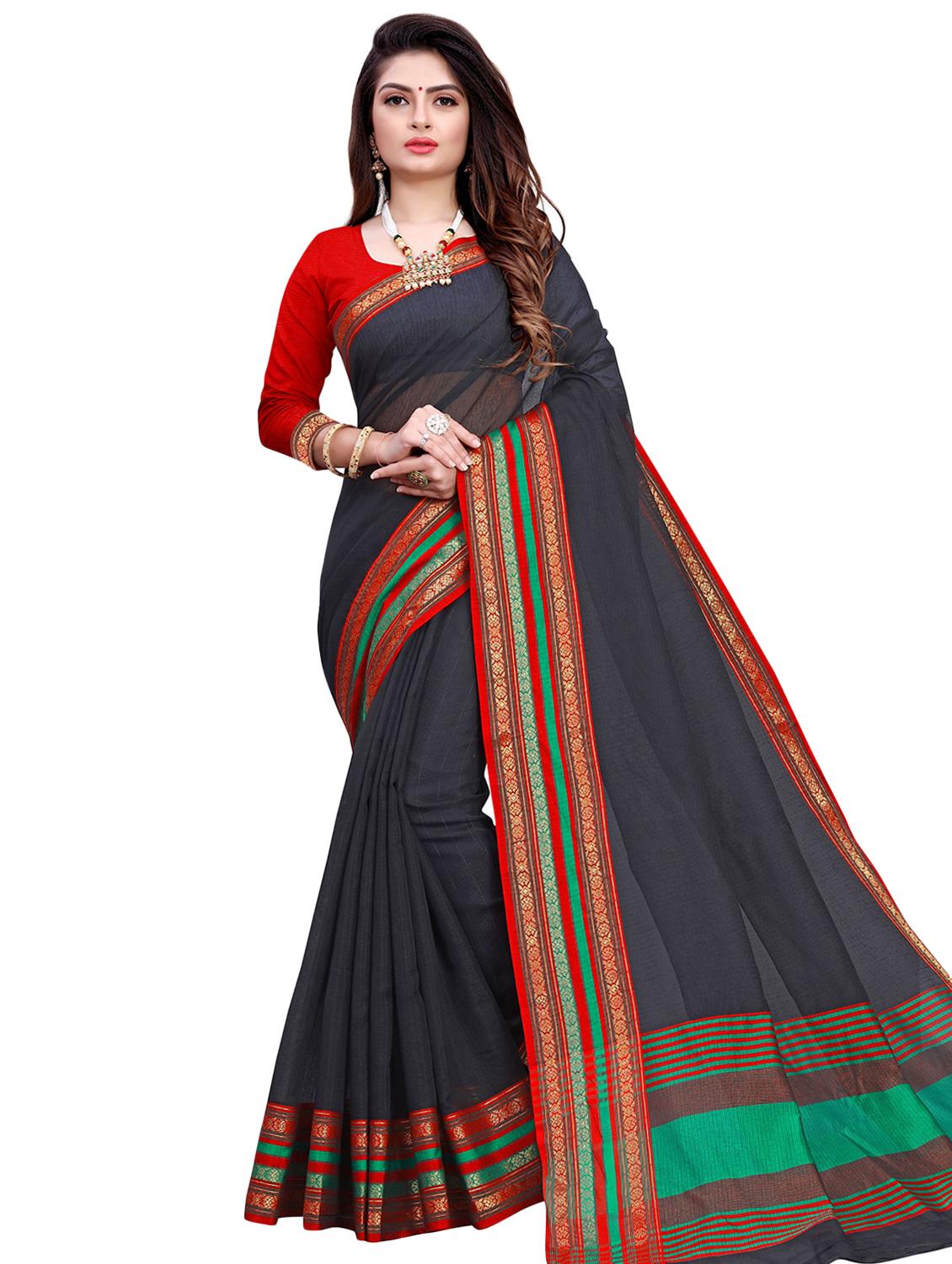 striped woven saree with blouse - 16926913 - Zoom Image - 0