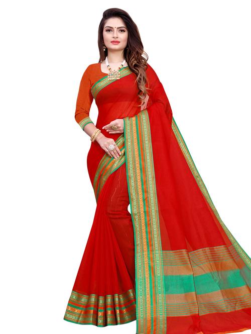 solid bordered woven saree with blouse - 16926914 - Standard Image - 0