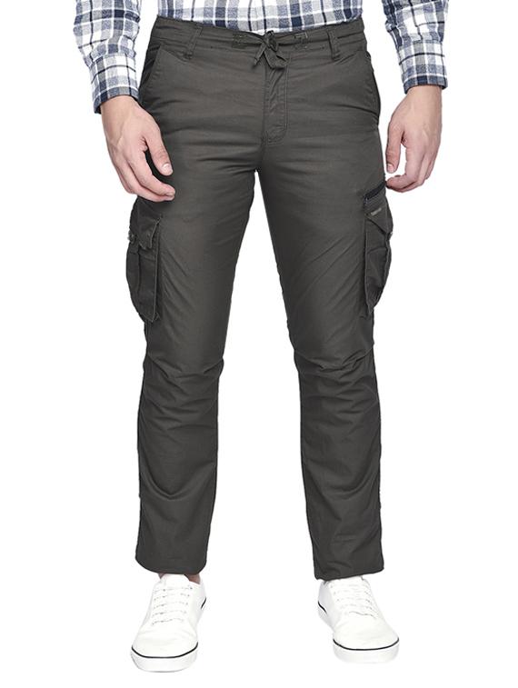 charcoal grey solid cargo trousers - 16928647 - Zoom Image - 0