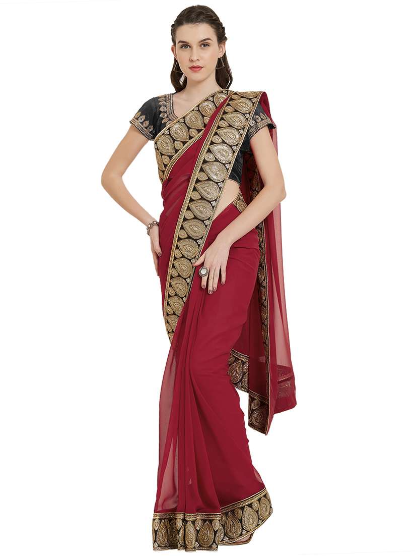 solid bordered saree with blouse