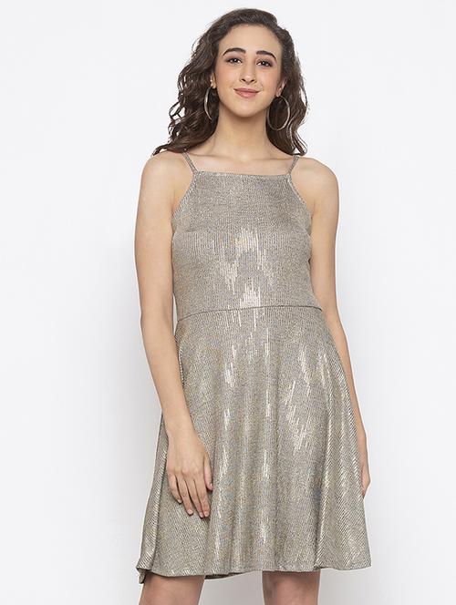 cami neck metallic flared dress - 16929602 - Standard Image - 0