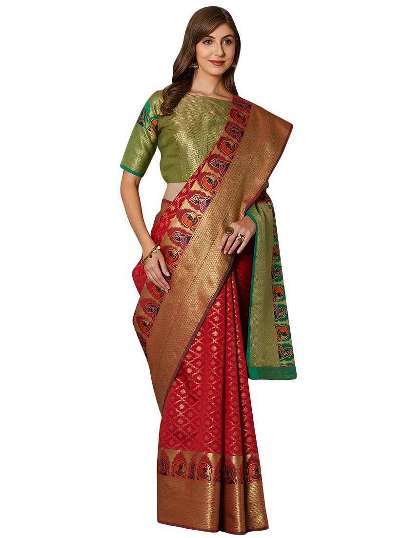 checkered woven saree with blouse