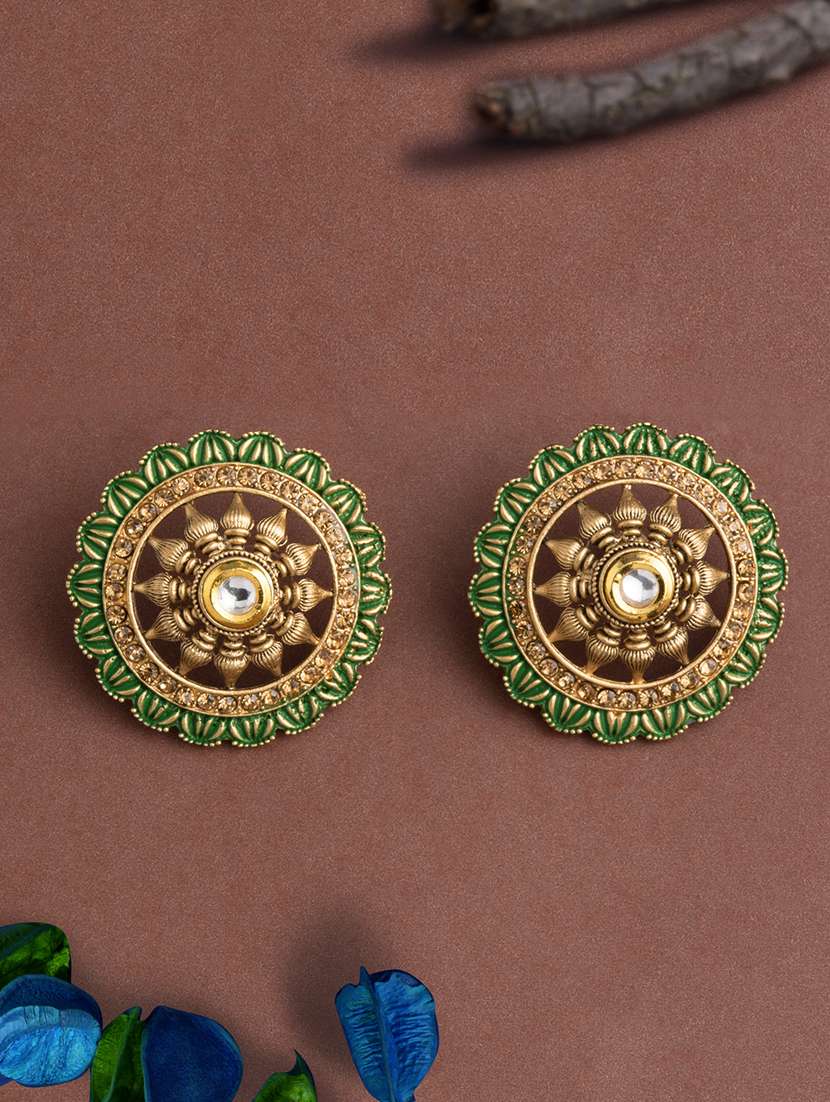 green brass studs earring