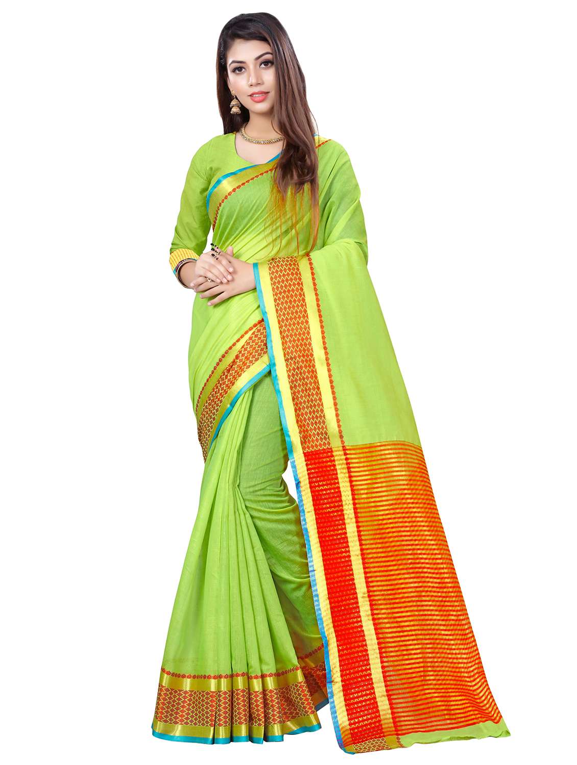 solid bordered saree with blouse - 16935423 - Zoom Image - 0