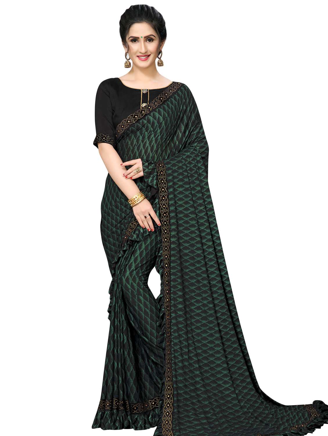 ruffle printed saree with blouse