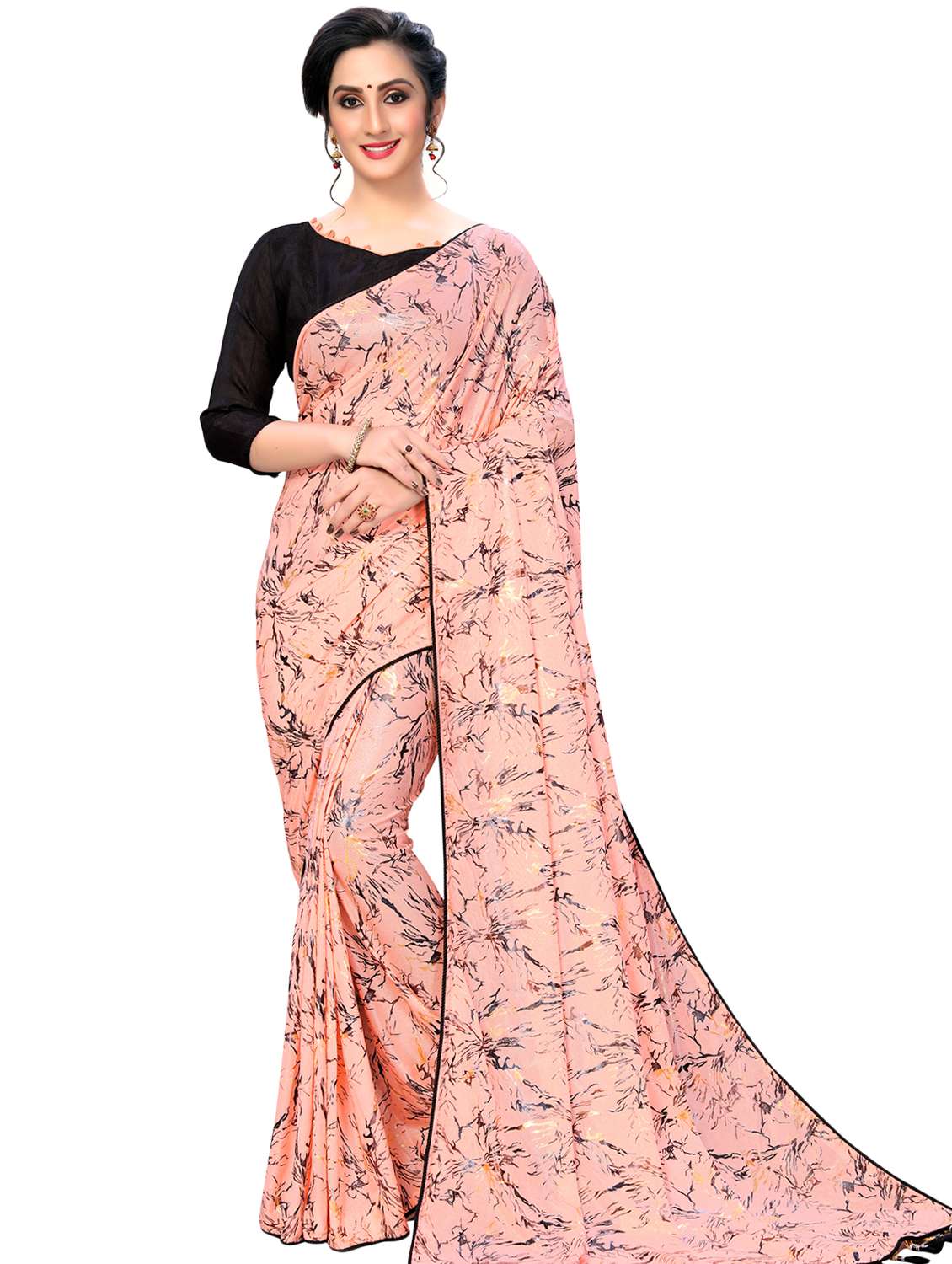 foil print printed saree with blouse