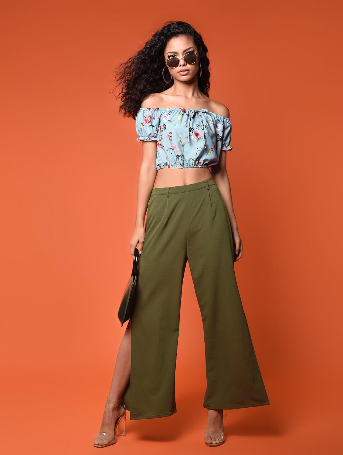 off shoulder floral blouson crop top - 16936443 - Zoom Image - 0
