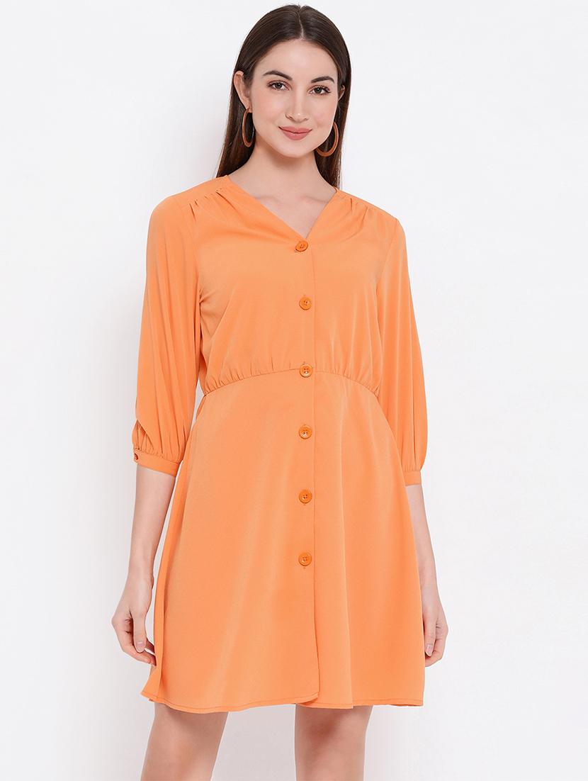 gather detail button up a-line dress - 16936468 - Zoom Image - 0