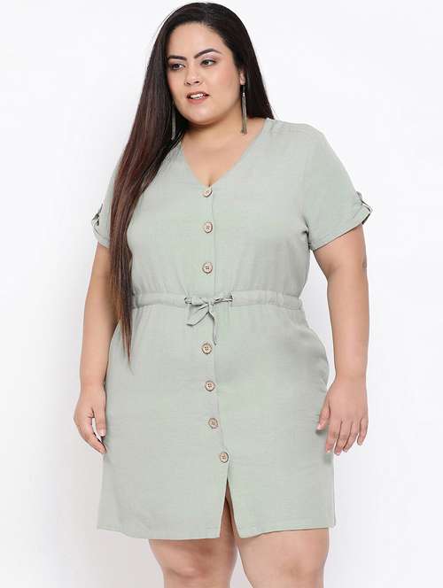 drawstring waist button up plus dress - 16936472 - Standard Image - 0