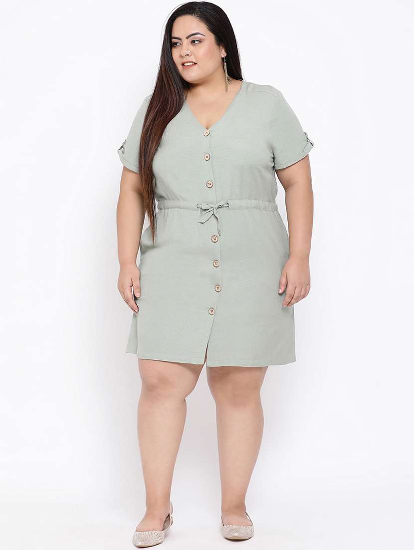 drawstring waist button up plus dress - 16936472 - Standard Image - 3