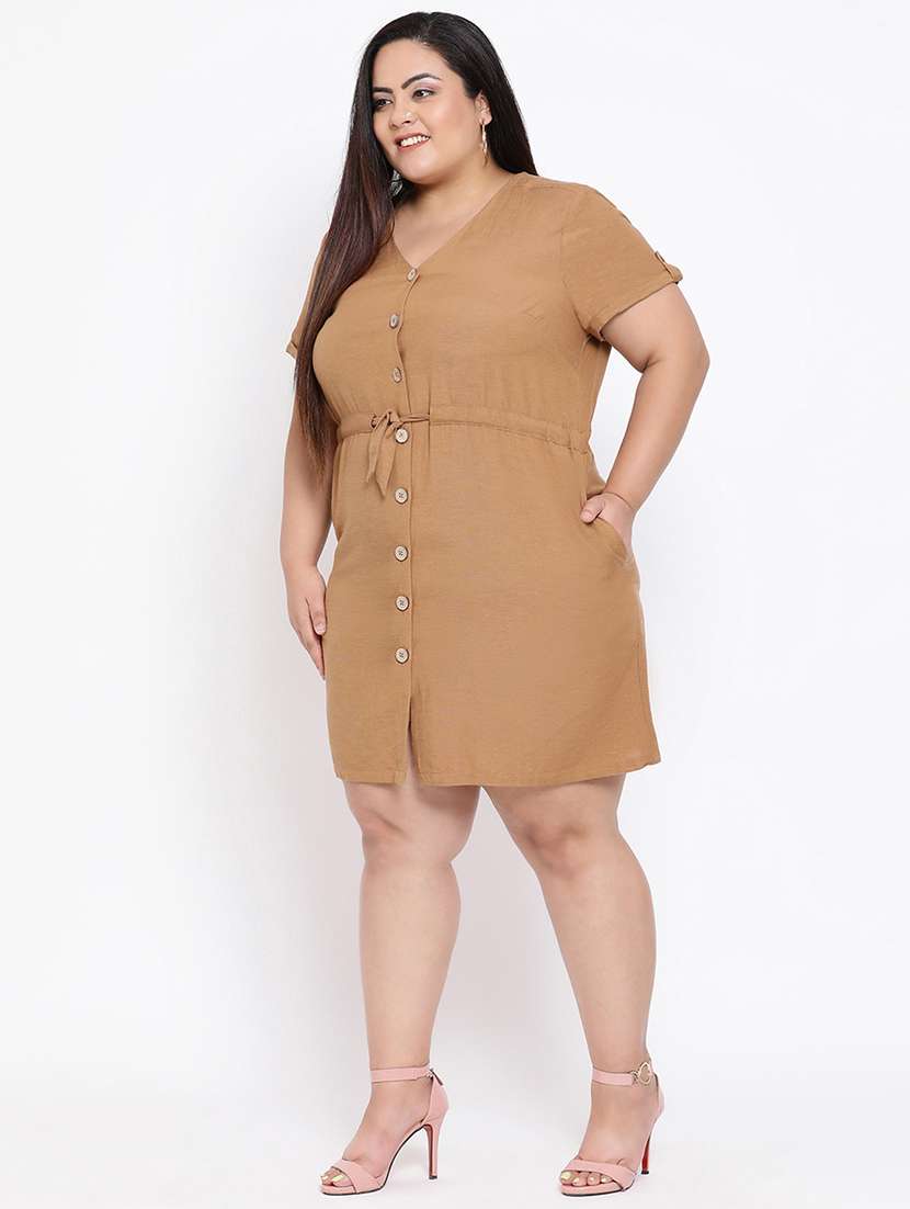 drawstring waist button up plus dress - 16936473 -  Standard Image - 3