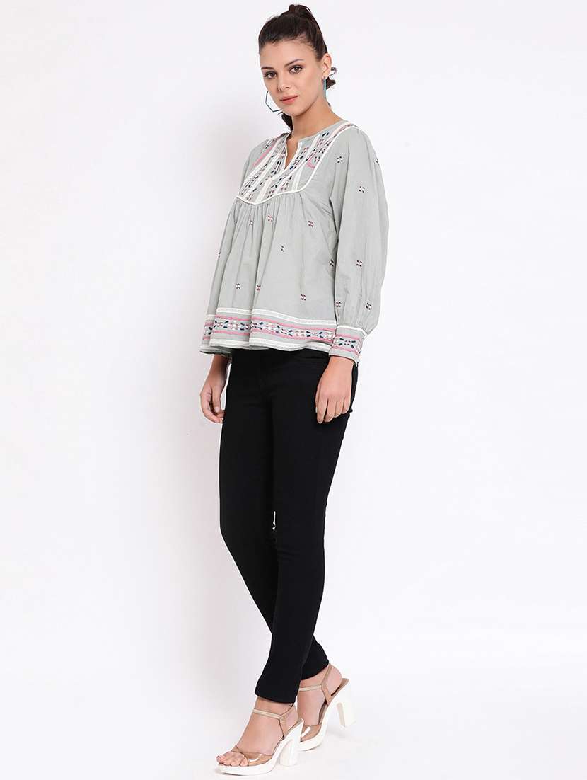 key hole neck embroidered detail top - 16936511 - Standard Image - 3