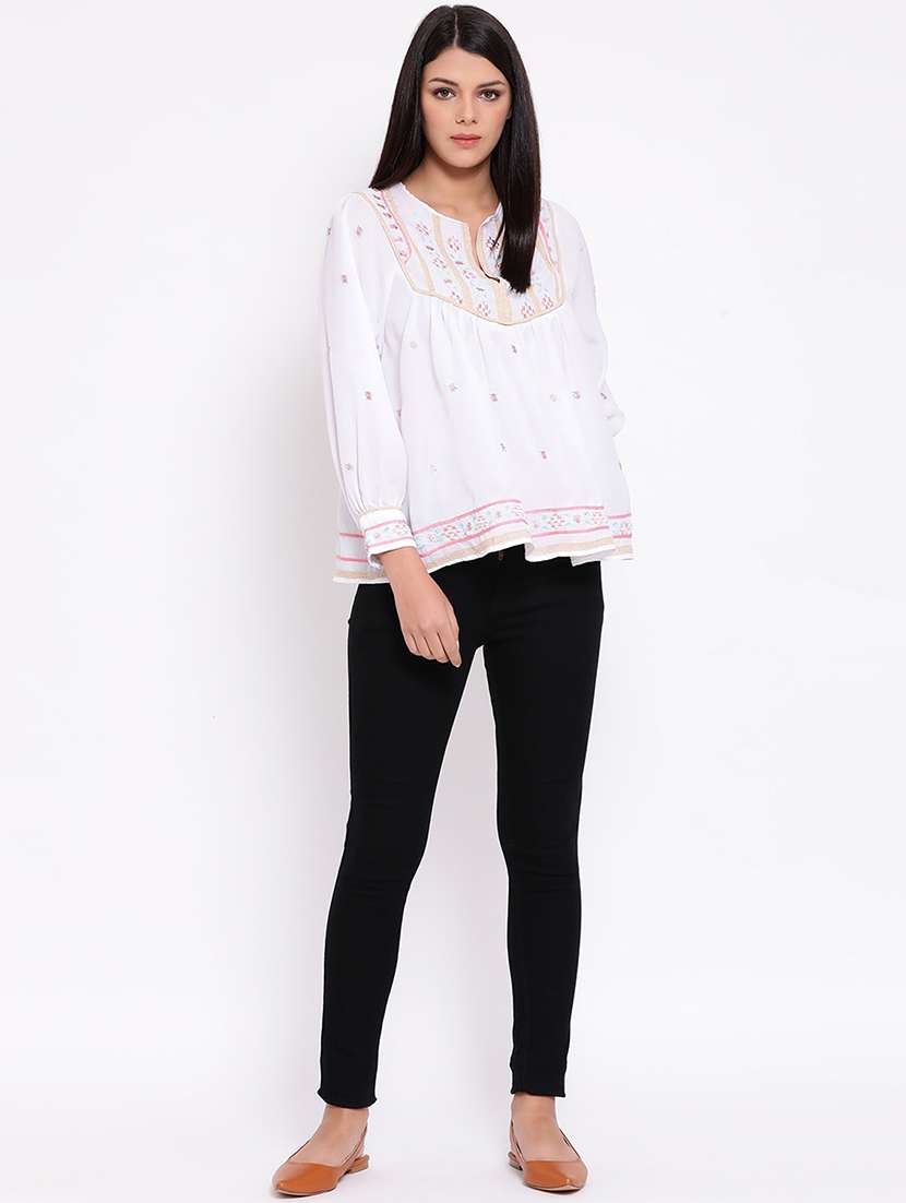 embroidered detail notch neck top - 16936513 - Standard Image - 3