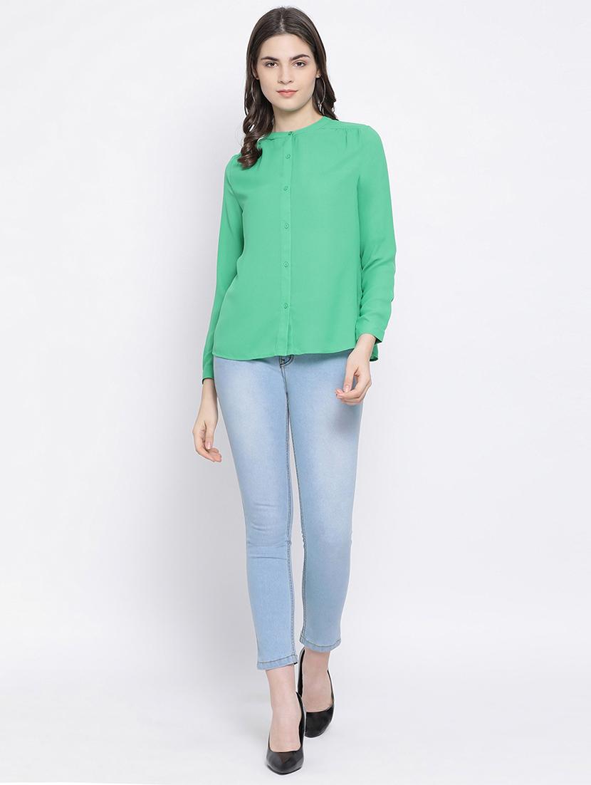 mandarin neck solid shirt - 16936604 - Standard Image - 3
