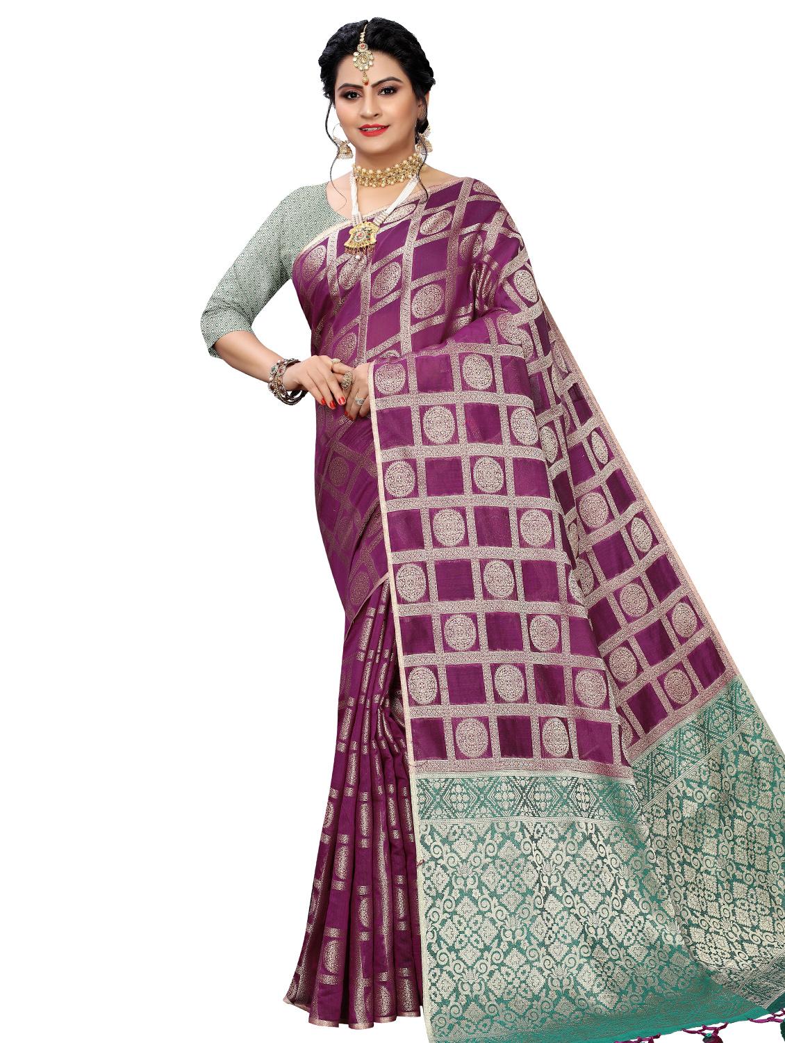 checkered banarasi saree with blouse - 16937521 -  Zoom Image - 0